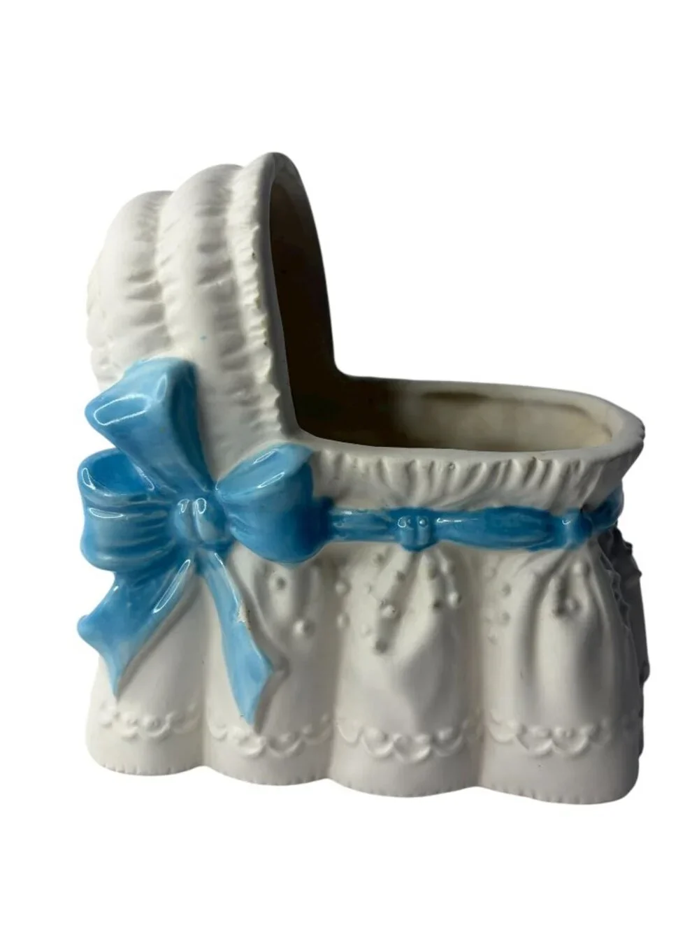 Vintage Relpo Baby Bassinet Planter MCM Ceramic Nursery Cradle Decor Blue